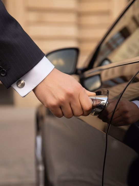 Chauffeur hand opening a car door